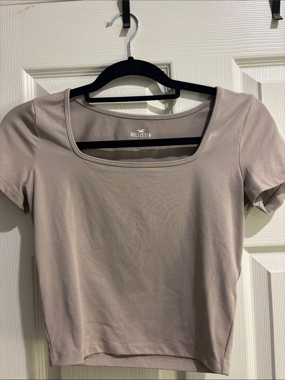 Hollister Short Sleeve Square Neck Top — Taupe Beige Size S